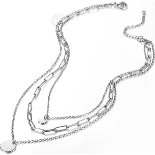 Stainless Steel Multi Layered Choker Necklace for Women Rolo Box Link Chain Coin Medallion Charm Fashion Wholesale DN268A