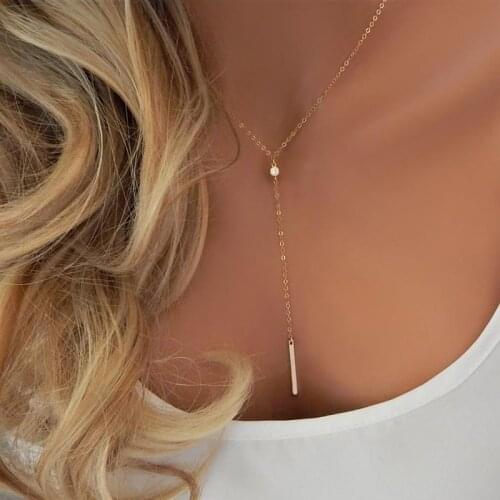 Crystal With Fashion Jewelry Square Bar Pendant Necklace Gold Silver Color Plated Metal Chain Fashion Simple For Women Gift