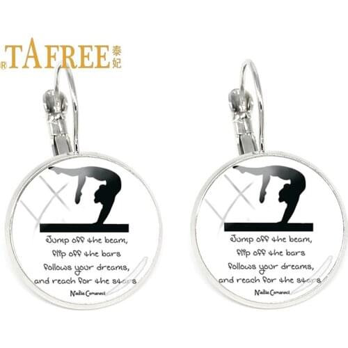 TAFREE Fashion I Love gymnastics women clip earrings Freestyle gymnastics Art Picture Sports lovers earring clip jewelry GY137