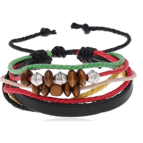 Fashion Hippie Casual Vintage Beads Bracelet Multi-layer Rope Leather Charm Bangle Wrap Wristbands Punk Hiphop Women Men Jewelry