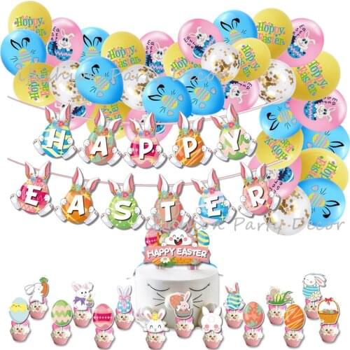 Happy Easter Party Decorations Set Rabbit Bunny Easter Balloons&Banner Hanging Swirl Decor Boy Girl Toys Home Decor Globos
