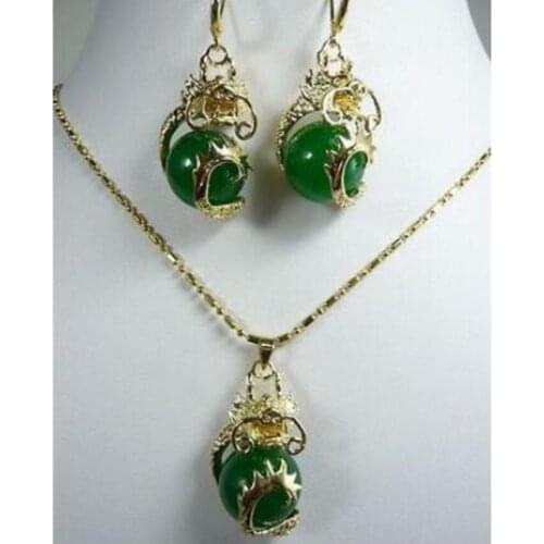 New hot Green Red Purple jade stone Black stone Bangle Earring Dragon Pendant Set