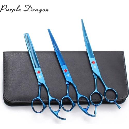 Dog Grooming Scissors 7" Purple Dragon Stainless Steel Professional Pet Scissors Thinning Shears Dog Curved Scissors Set Z3002