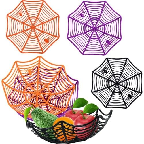 Halloween Home Kitchen Supplies Spider Web Fruit Plates Candy Cookies Biscuit Plastic Baskets For Halloween Bar Decoration