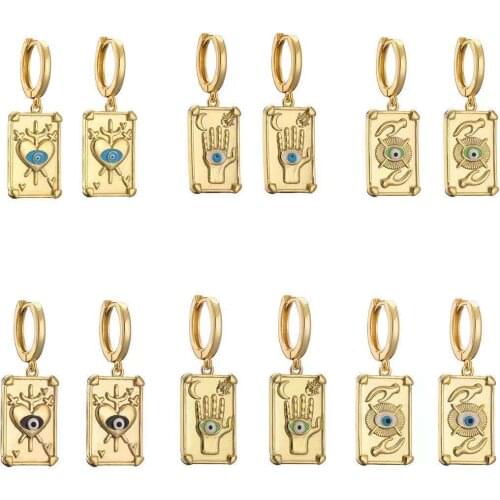 HECHENG,1 pair,Eyes Earrings,Dangle Square Earrings For Women, Blue Eyes Small Hoop Earrings,Charm Female Cooper Pave Jewelry