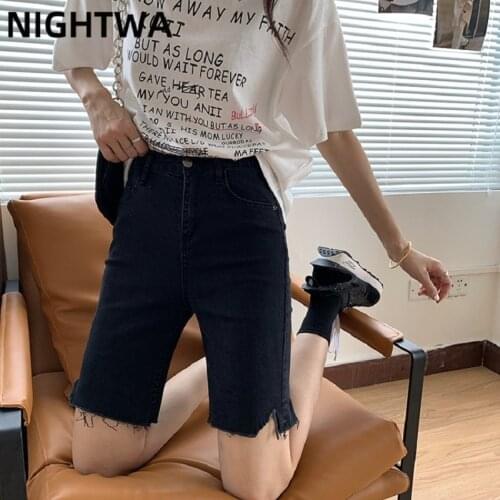 NIGHTWA Denim Five points shorts Women Summer Casual High Waist Cycling Shorts Black Sexy Skinny Slim Leggings Biker Shorts