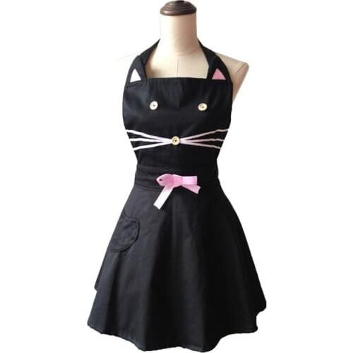 Cartoon Cat Cute Black Woman Kitchen Apron Cotton Waitress Salon Hairdresser Cooking Apron Dress Avental de Cozinha Divertido