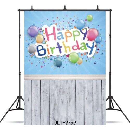 Blue Wallpaper Balloons Wooden Floor Photographic Backdrop For Happy Birthday Party Vinyl Cloth Printed Background Photocall