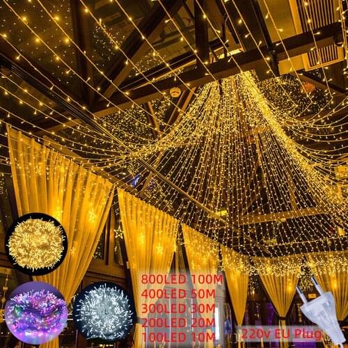 String Lights Outdoor/Indoor 10-100M LED Christmas Garland Waterproof Fairy Light For Home Party Party Wedding Garden Decor