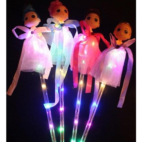 Light Up Wand Led Glow Stick Princess Doll Magic Wands with Dress Toy for Kids Pretend Play Prop Batteries Included 10pcs/lot
