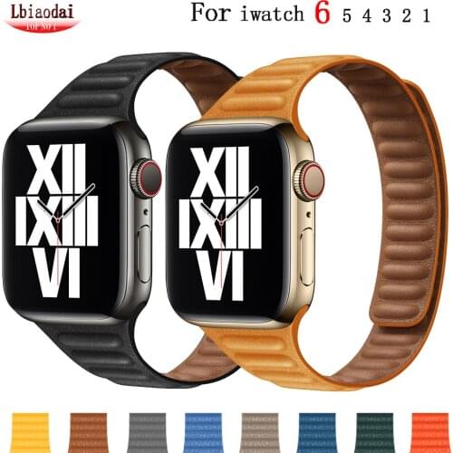 Slim Leather Link For Apple watch band 40mm 44mm 42mm 38mm 42 mm Magnetic Loop watchband bracelet iWatch serie 6 5 4 3 SE strap