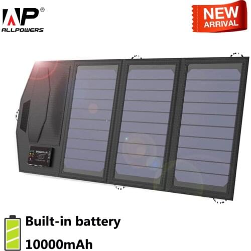 ALLPOWERS 10000mAh Power Bank Solar Cells Battery Charger 5V 15W Travel Outdoors Folding Solar Panel for iPhone Huawei Xiaomi