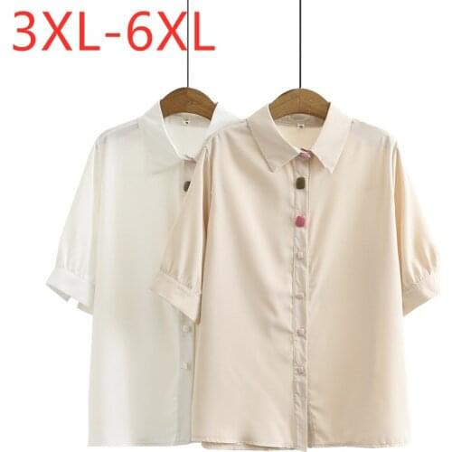 New 2021 Ladies Summer Plus Size Tops For Women Large Blouse Short Sleeve Loose Casual Beige Colour Button Shirt 3XL 4XL 5XL 6XL