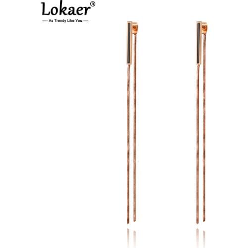 Lokaer Original Bohemia Long Tassel Dangle Earrings Stainless Steel Trendy Rectangle Acrylic Earrings Jewelry For Women E20118