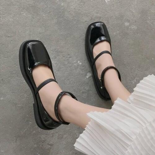 Spring Autumn Retro Women Mary Janes Shoes Square Toe Ankle Strap Leather Shoes Black Lolita Shoe Female Flats Oxford Shoe 9333L