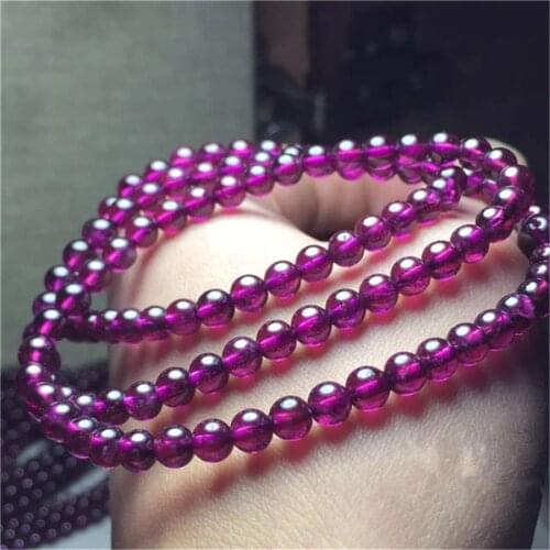 6mm Genuine Purple Natural Garnet Bracelets For Women Lady Charming Crystal Round Bead Three Laps Bracelet