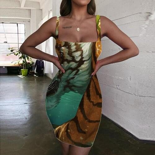 Giyu Brand Tiger Dress Women Animal Sundress Fish Bodycon Dress Ocean 3d Print Womens Clothing Mini Evening Vintage Korean Style