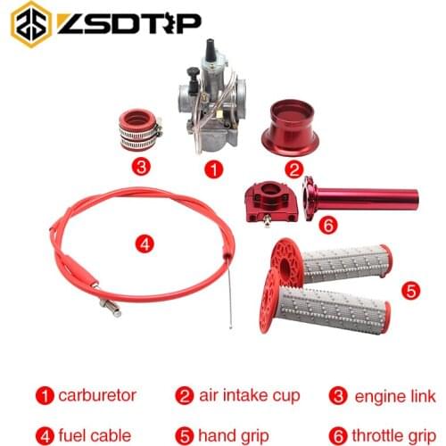 ZSDTRP For 2T/4T Engine Motorcycle PWK 21-34mm Carburetor With Handle Grips Air Wind Cup Throttle Grips Cable Combination Set