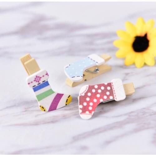 10Pcs Christmas Wood Clips 35x20mm Christmas Sock Clips For Christmas Tree Wedding Decorative Crafts House Ornaments