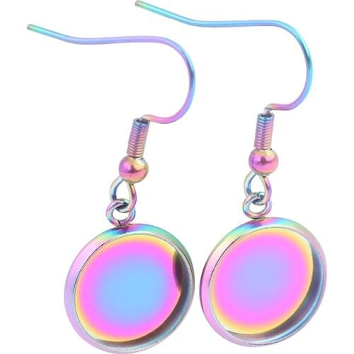 10pcs Stainless Steel Ear Wire Hooks 12mm 14mm Cabochon Base Setting Diy Earring Bezel Blanks For Jewelry Making