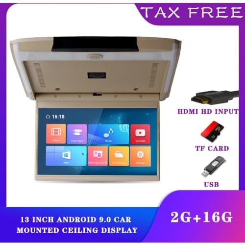 12.5" FHD Digital TFT motorized flip down android 2G 16G 8 CORE Car LCD roof Monitor with 8K video, ceiling monitor led USB