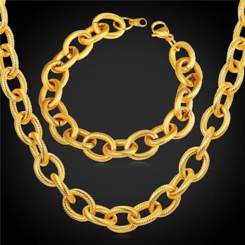 13MM Chain Bracelet And Chunky Necklace Men Jewelry Set Stainless Steel Black Gun/Gold Color Dubai Jewelry Set 2016 GNH2151