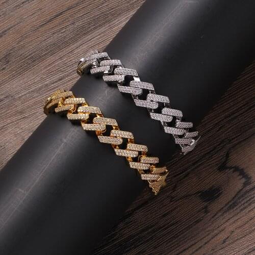 13mm width Brass Hip hop Iced Out Zircon Cuban Chain Bracelet Mens Jewelry CZ Cuban Bracelet BB010