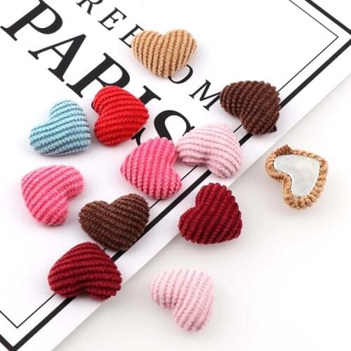 20pcs 15x20mm Corduroy Fabric Covered Heart Shape Button Flatback Cabochon Decoration Handmade Scrapbooking DIY Accessories