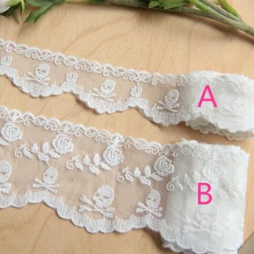 Free shipping 3yards/lot 4cm for A/8cm for B wide Cotton Lace Skull and Rose Embroidery Lace X032
