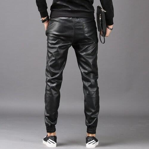 2020 New Fashion Mens Hip Hop Harem Pants Faux Leather Long Pants Male Trousers Pockets Elastic Waist Pantalon Hombre Plus Size