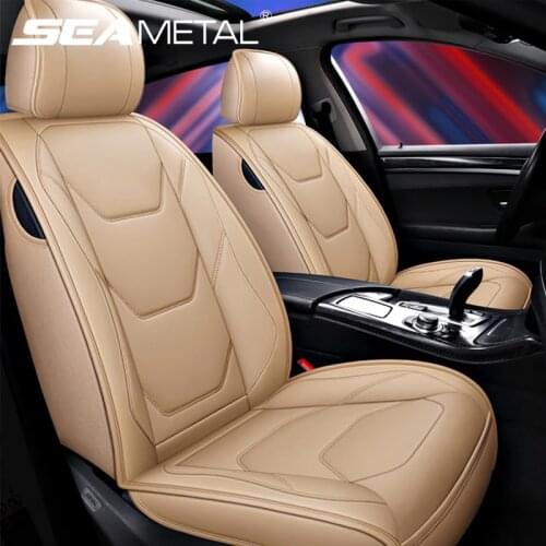 Luxury Car Seat Cover Beige Universal PU Leather Car Seat Covers Vehicle Seat Cushion Protector Pad Auto Interior Accessories