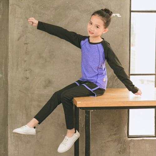 Little Girls Child 2 Pcs Sports Suits Autumn New Long Sleeve T-shirts 2 In 1 Pants Legging 2 Pcs Kids Yoga Running Fitness Sets