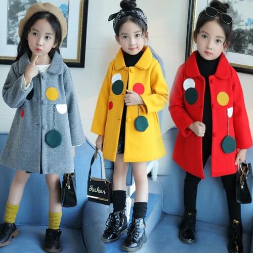 Children Girls Spring Autumn Coats New 2020 Fashion Brand thick woolen Baby Jacket Solid Casual Polka Dot Kids Clothes Outwears