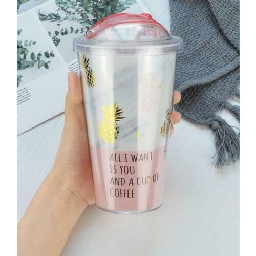 420 ML Travel Cup Mug Double Plastic Pineapple Design Coffee Water bottles Smoothie Plastic Drink Cup