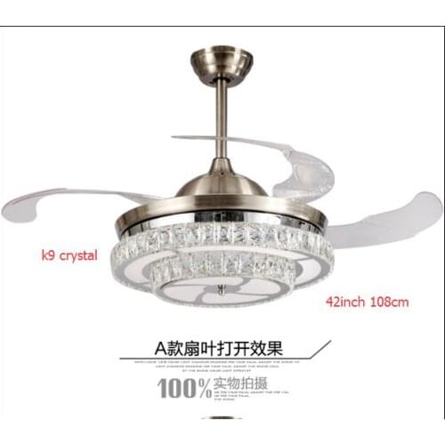 Fashionabl LED 42inch 108cm dimming control K9 Crystal Ceiling Fan Modern/Contemporary Living LED Fan Lights Bedroo 110-240V