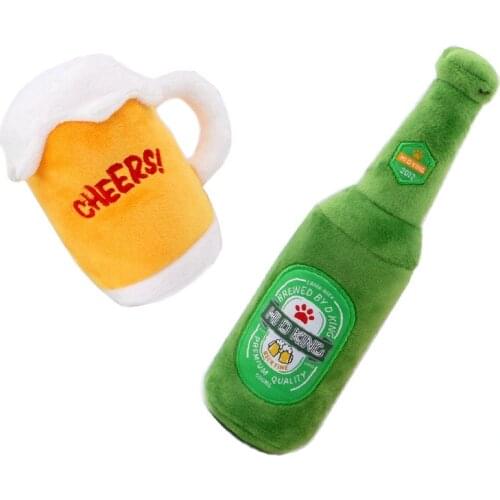 Dog Toys Plush Squeaky Beer Bottle And Glass Shape Dog Chew Toy Bite-Resistant Training Soft Beer Pet Toys