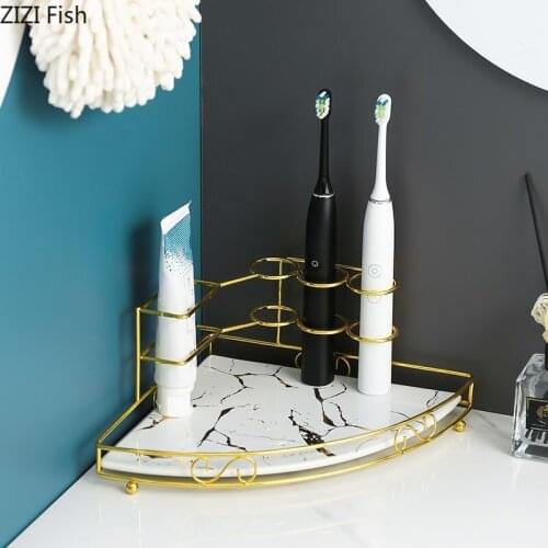 Ceramic Metal Toothbrush Holder Bathroom Toiletries Storage Rack Double-layer Cosmetic Jewelry Storage Rack Home Storage Tools