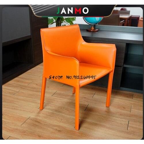 Saddle Leather Dining Chair Home Nordic Designer Light Luxury Book Chair Office Villa Armrest Backrest Makeup Chair