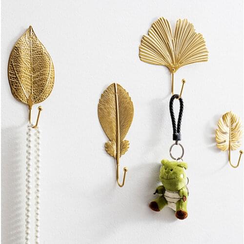 Gold,Metal,Creative Single Storage Rack,Leaf Shape Hook Up,Door Wall Hanger,Mini Hanging Hook,Wardrobe Clothes Hook,Decor