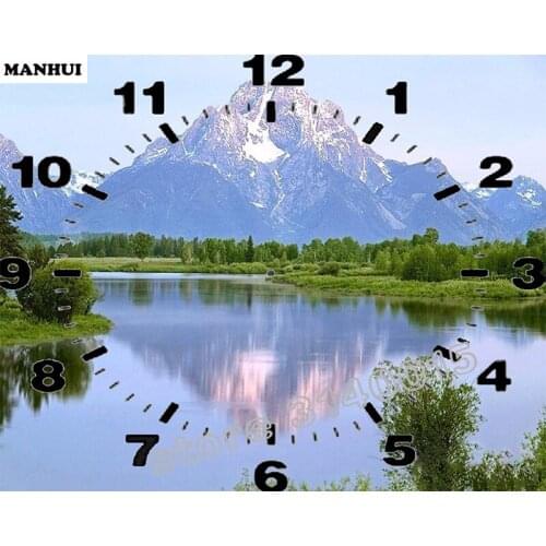 Square Diamond Pattern Landscape clock Diamond Embroidery Diy Needlework Diamond Painting Cross Stitch Full Rhinestones BCD176