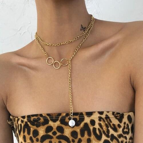 Lalynnly Fashion Punk Simulation Pearl Pendants Necklaces Female Long Tassel Clavicle Chain Necklace For Women Jewelry N8471