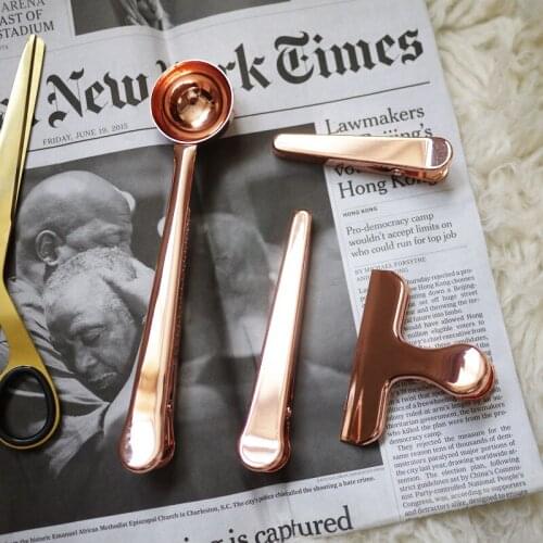 1pc/lot Northern European Style Gold Color Two In One Spoon Sealing Clip Measuring Spoon Coffee Spoon