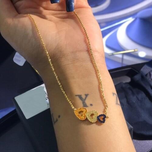 UMGODLY Fashion Necklace Gold Color 3 Love Heart Pendant Multicolor Zircon Adjustable Women Brand Jewelry August New Arrival