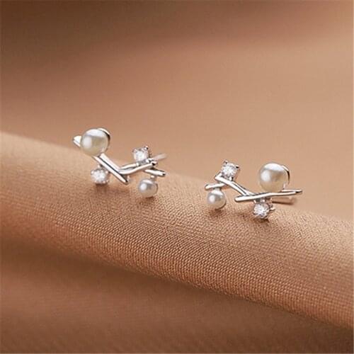 925 Sterling Silver Round Pearl Charm Stud Earrings For Women Girl Elegant Party Jewelry Prevent Allergy eh841