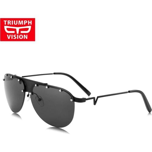 TRIUMPH VISION Cool Rivet Sun Glasses For Men Metal Pilot Male Sunglasses Rimless Deisnger Black Oculos Summer Male Shades