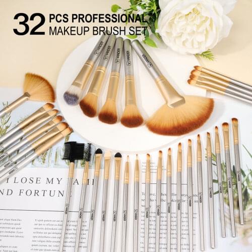 VANDER LIFE Makeup Brushes Set 32pcs Silver Natural Synthetic Hair Professional Eye Shadows Lipsticks Powder Makeup Brush Tools