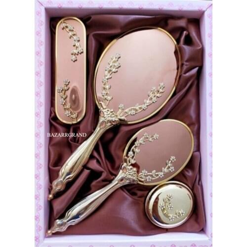 YOUR COMB SET TO ADD ELEGANCE TO YOUR STYLE WITH QUALITY COLOR Luxury Series Golden Yellow Ivy Pattern Mirror CombFREE SHİPPİNG