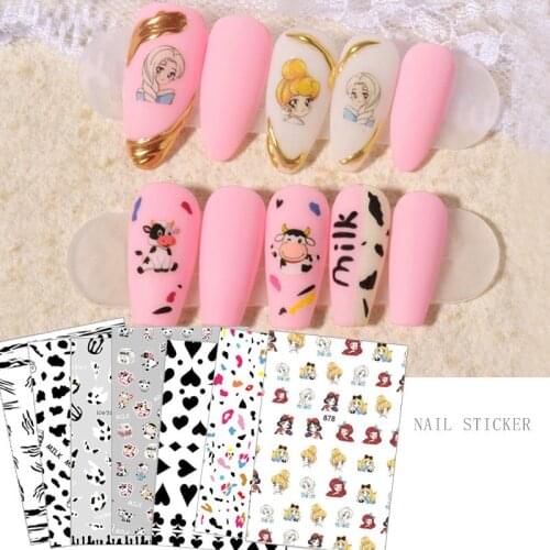 Nail stickers flower fragrant taro milk pattern cow nail black and white spade Princess nail stickers decorations decals