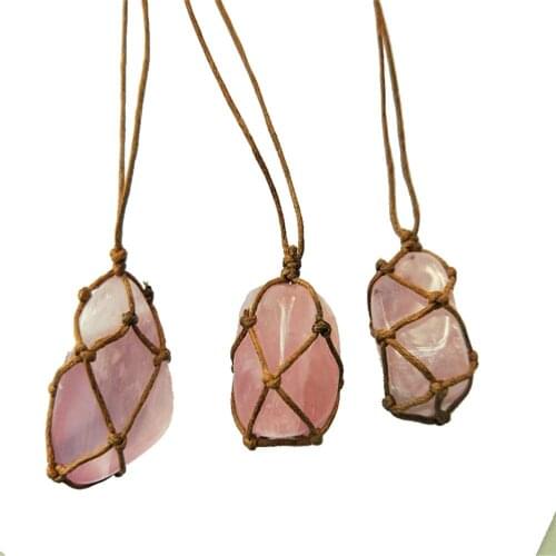 Natural Rock Pink Rose Quartz Point Healing Crystal Stone 2-3cm Handmade Braid Home Decor Gemstone