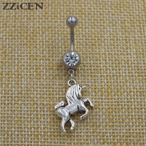 New 2019 Fashion Horse Unicorn Pendant Dangle Navel Belly Button Rings Crystal Body Piercing Jewelry for Women Best Friend Gifts
